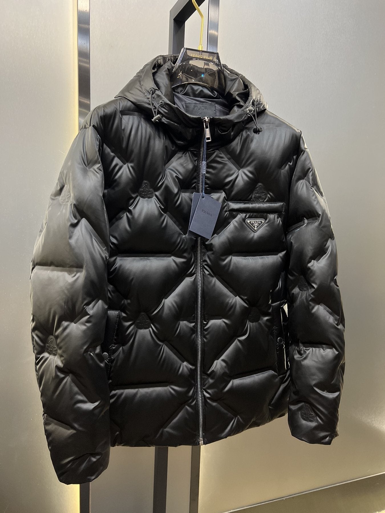 Prada Black Hooded Quilted Puffer Jacket — front