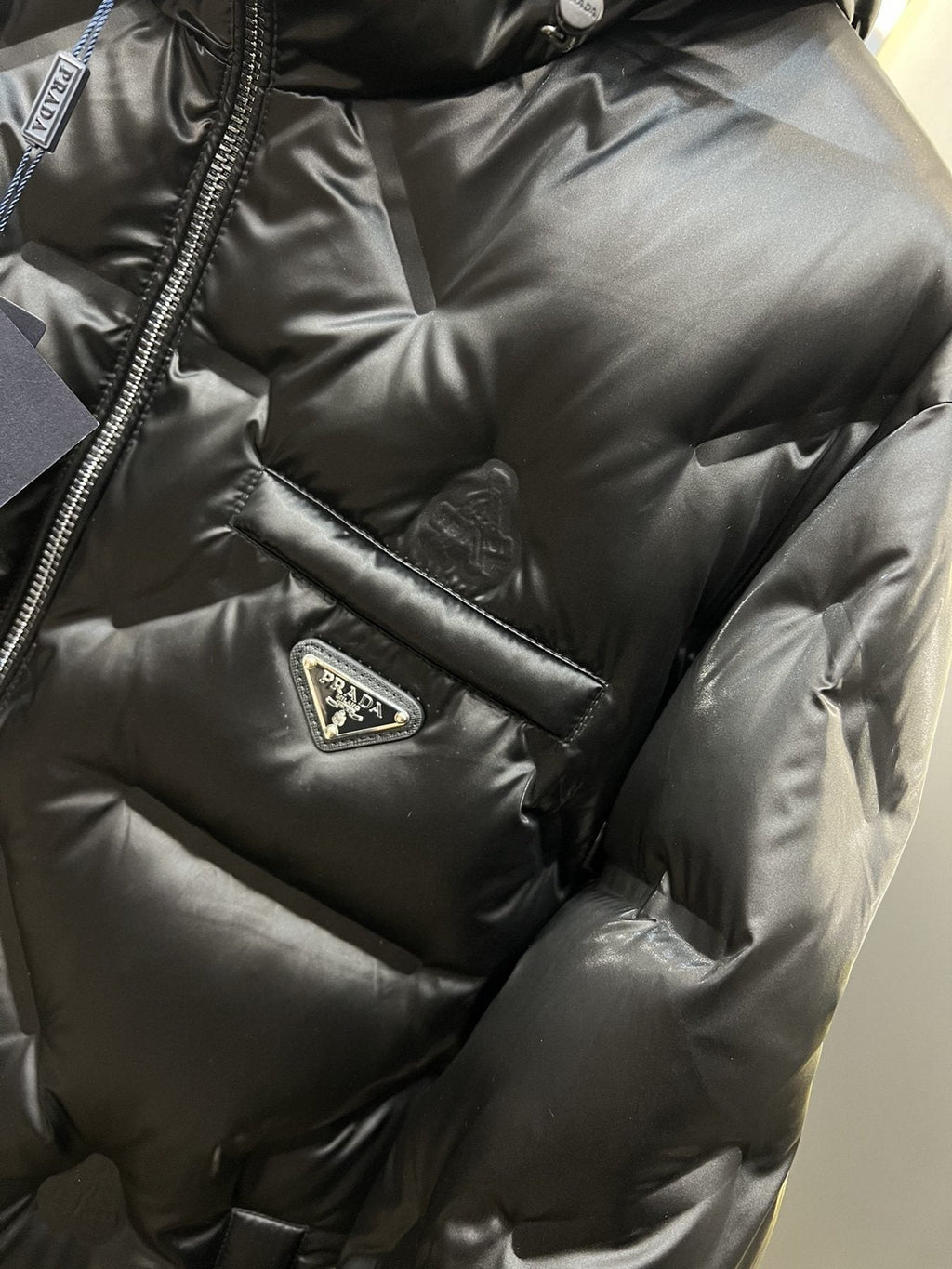 Prada Black Hooded Quilted Puffer Jacket — detail