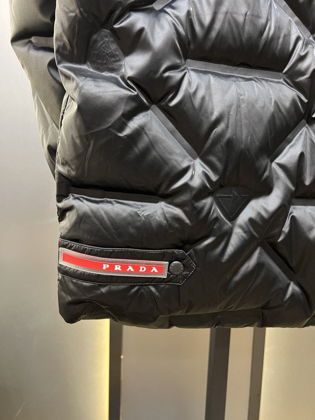 Prada Black Hooded Quilted Puffer Jacket — detail