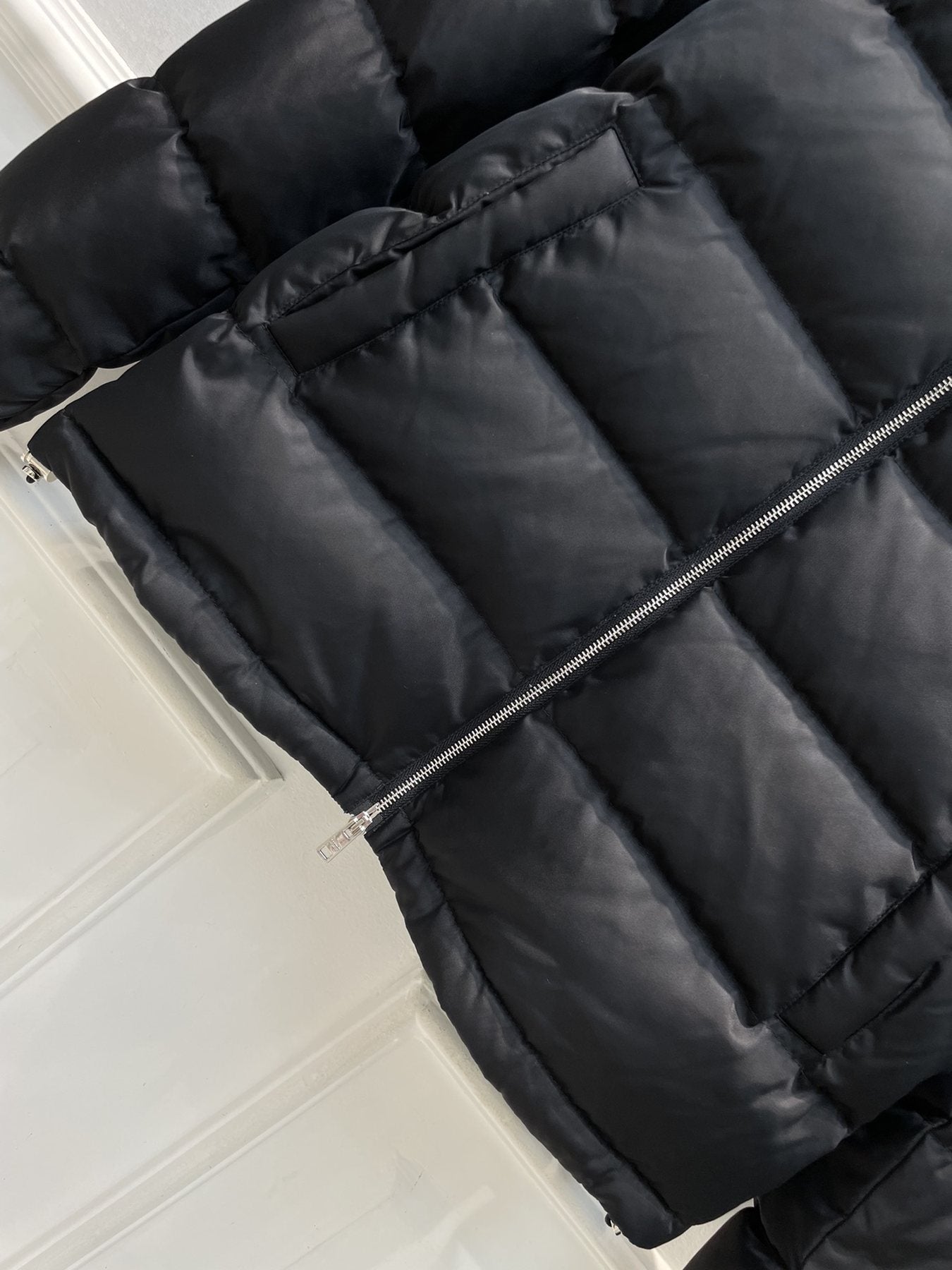 Prada Black Quilted Logo Puffer Jacket — detail
