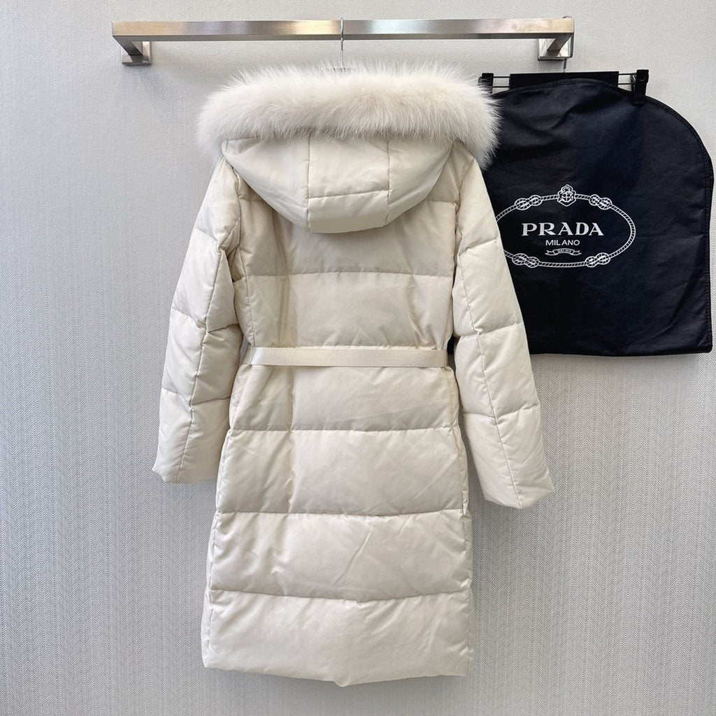 Prada Fur-Trim Hooded Longline Puffer Jacket — back