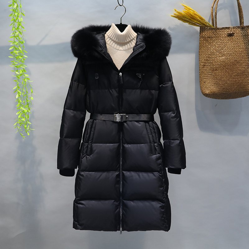 Prada Fur-Trim Hooded Longline Puffer Jacket — context