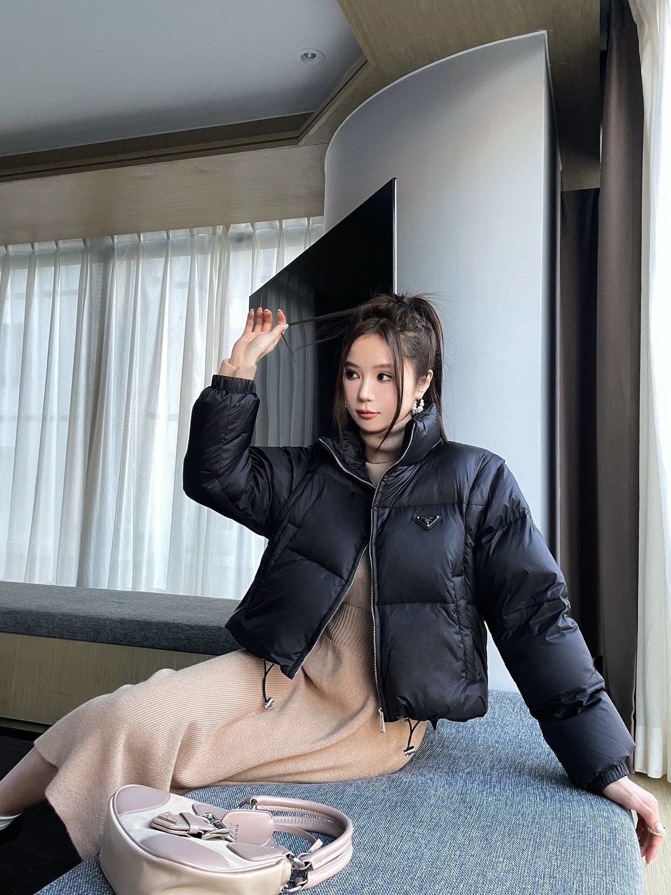 Prada Cropped Quilted Puffer Jacket — context