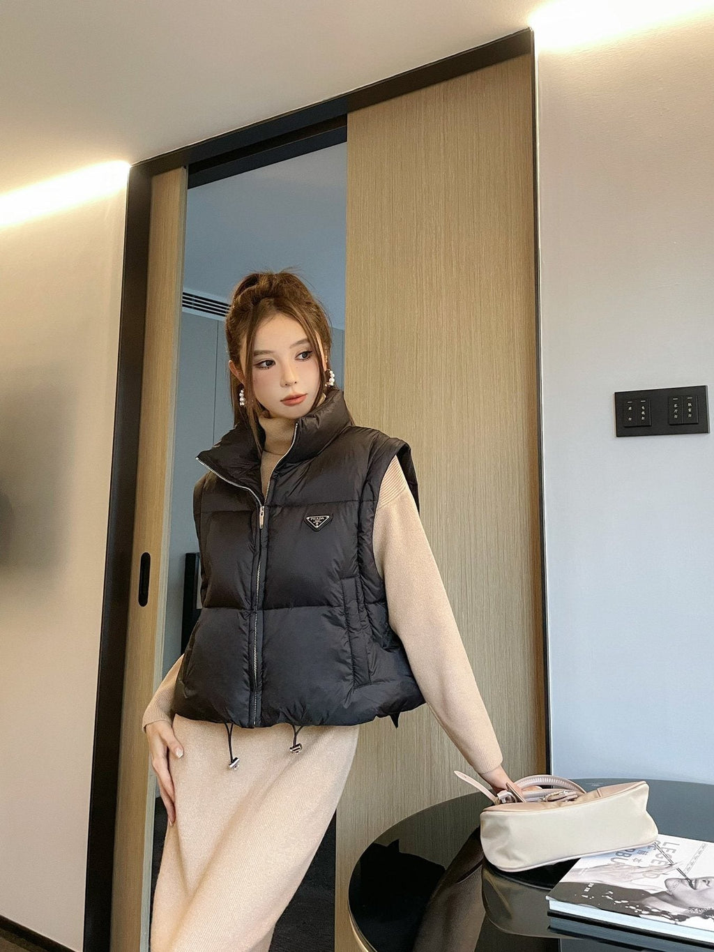 Prada Cropped Quilted Puffer Vest — front