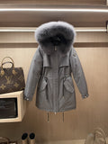 Prada Detachable Fox Fur-Trim Hood Long Down Jacket — hero