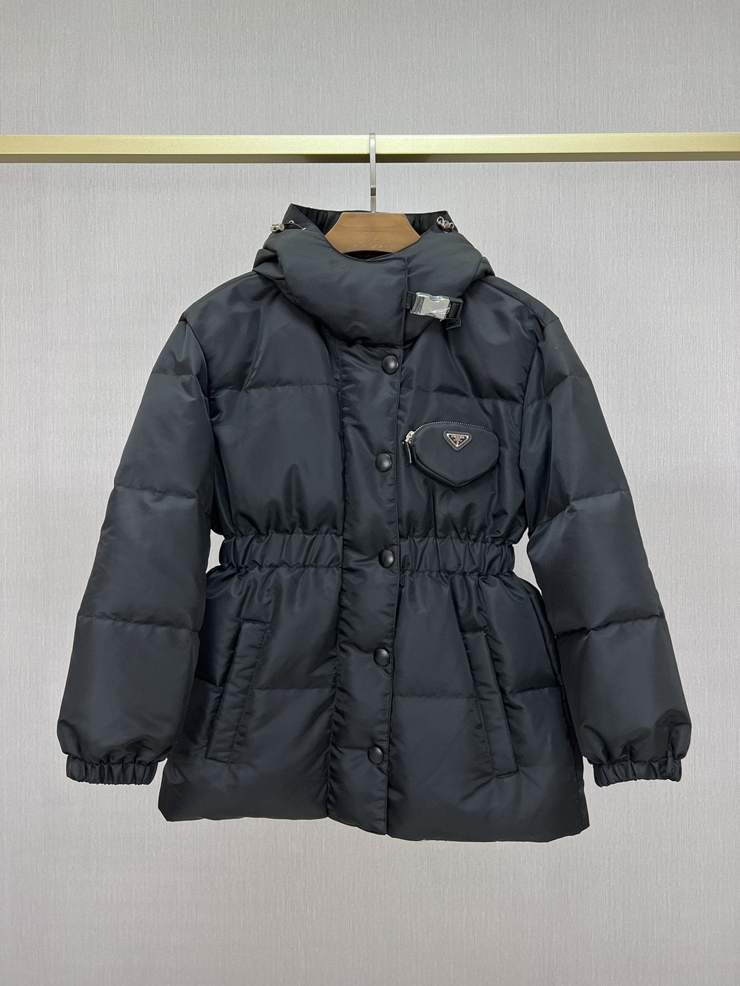 Prada Hooded Gathered-Waist Puffer Jacket — hero
