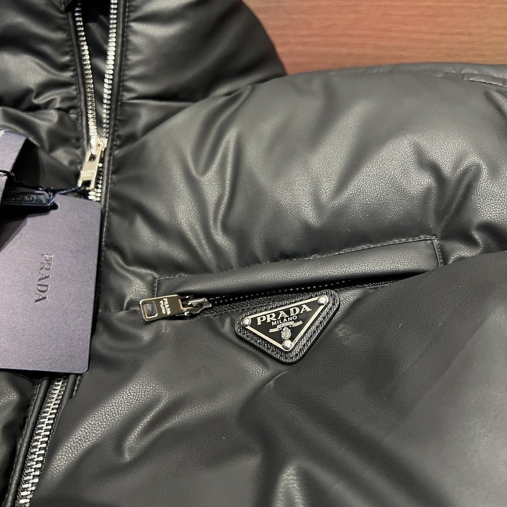Prada Quilted Stand-Collar Puffer Jacket — detail