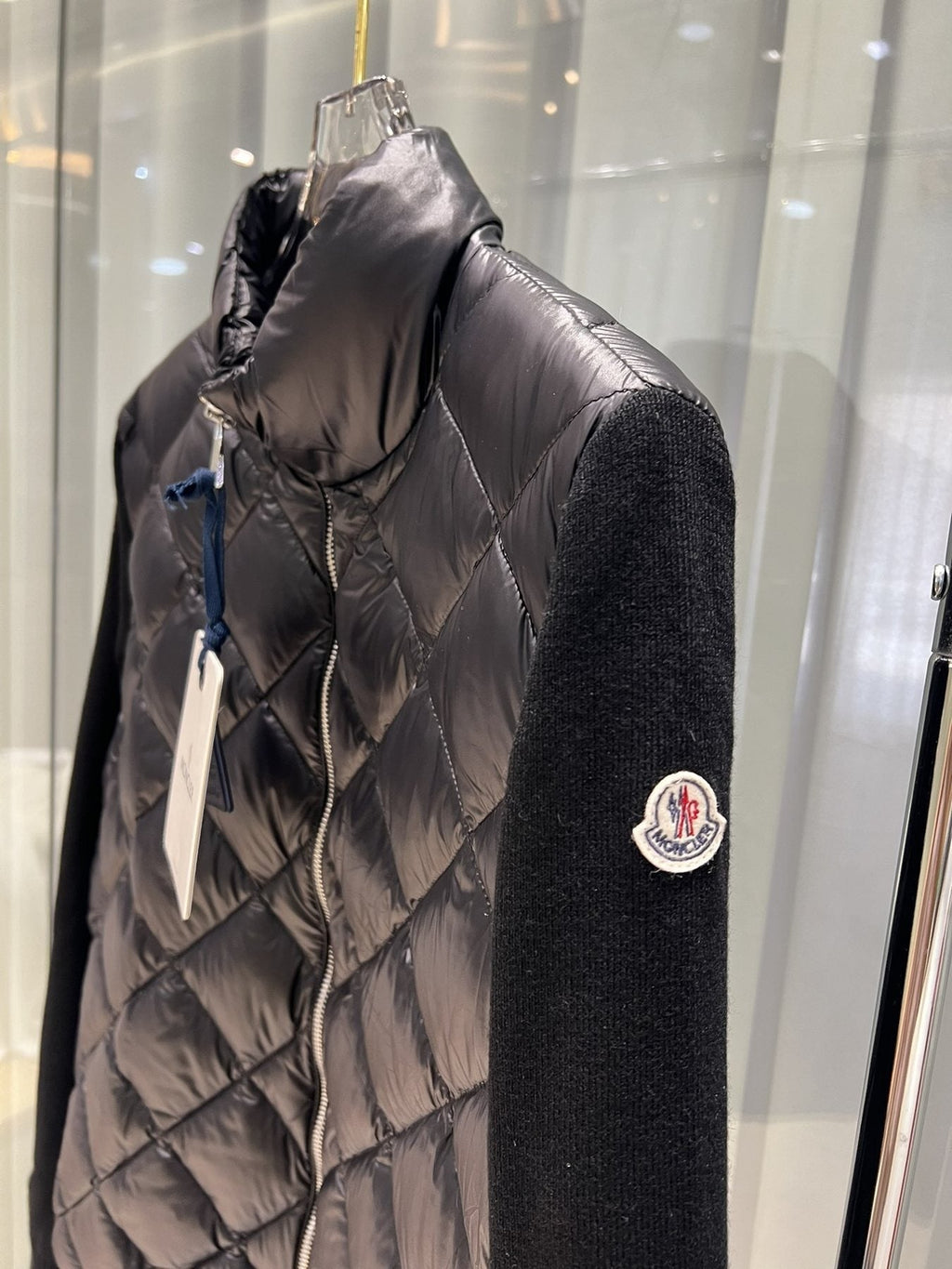 Moncler Diamond-Quilted Knit Sleeve Jacket — detail