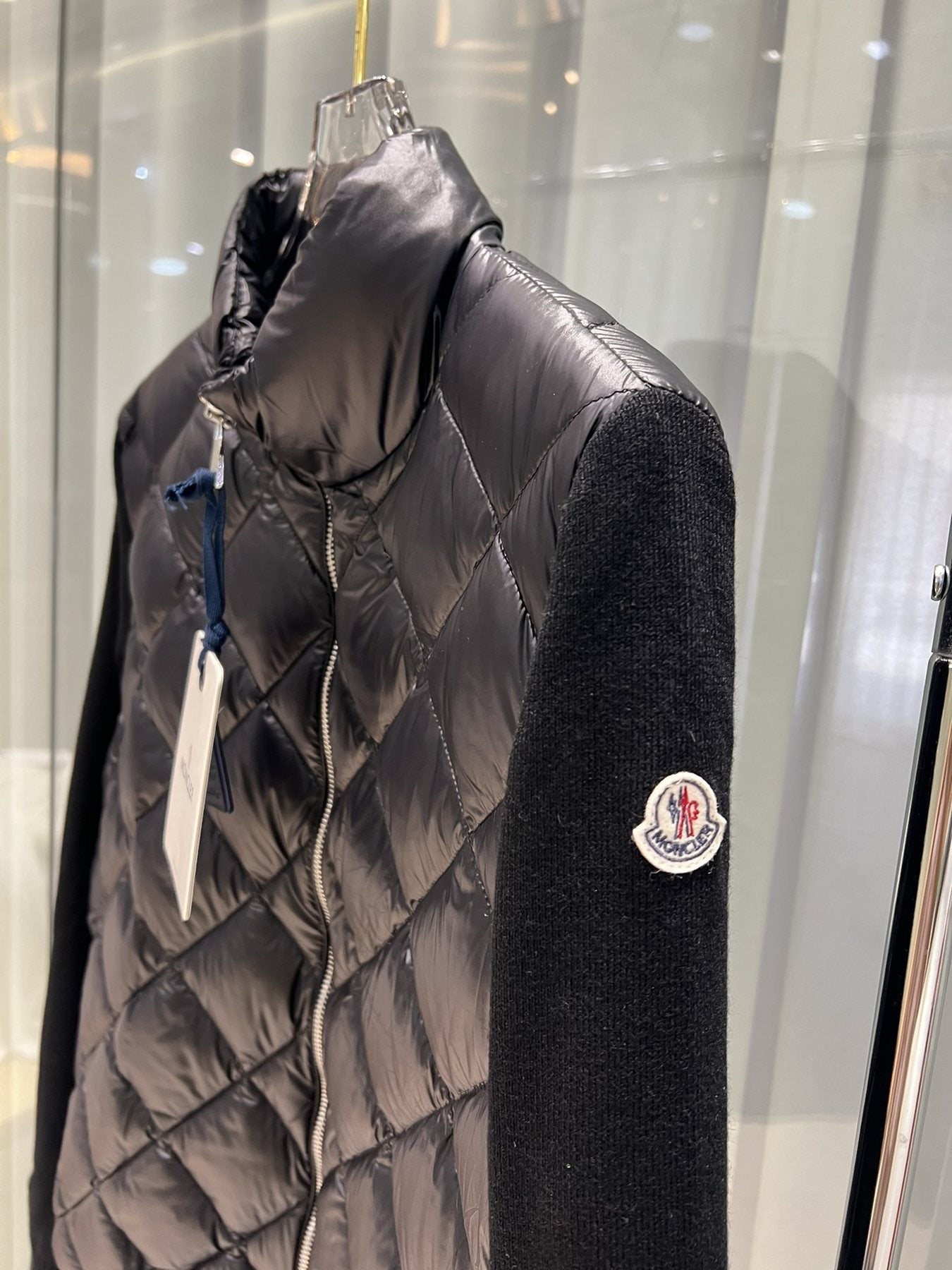 Moncler Diamond-Quilted Knit Sleeve Jacket — detail