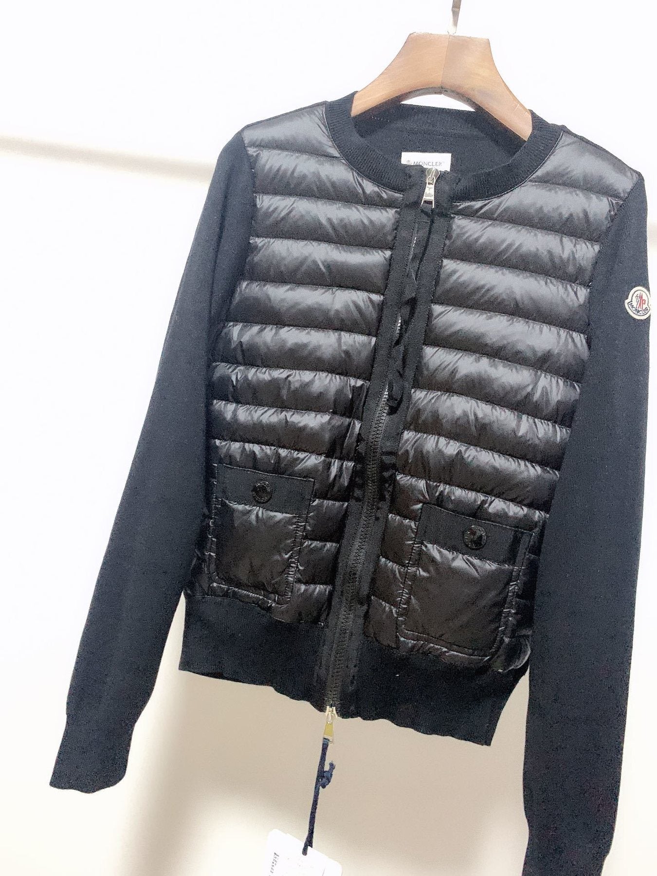 Moncler Women's Quilted Knit-Sleeve Zip-Front Jacket — hang_tag