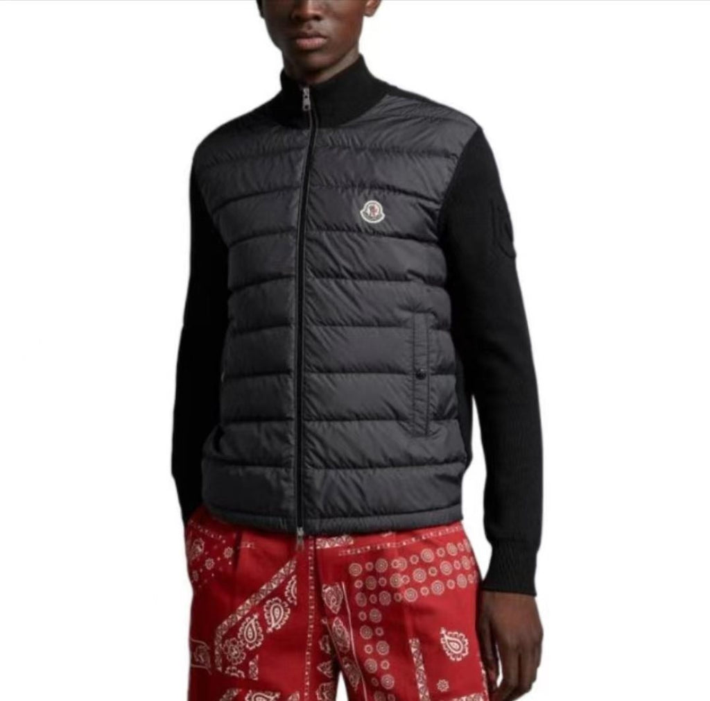 Moncler Quilted Knit-Sleeve Down Jacket — front