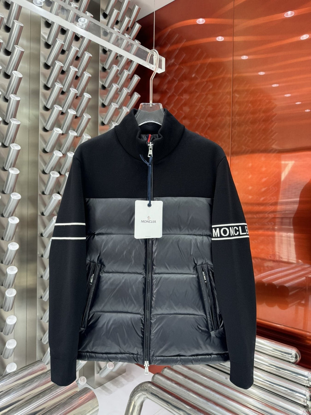 Moncler Knit-Sleeve Down Jacket — front