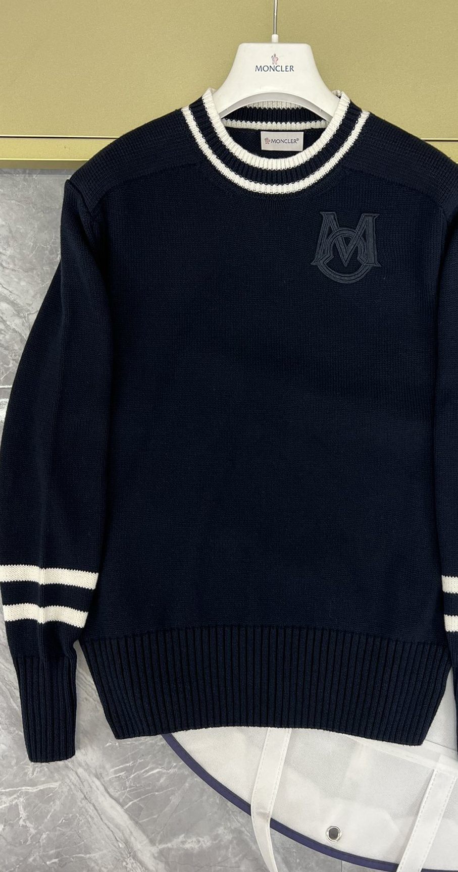 Moncler Navy Chest Monogram Knit Sweater — front