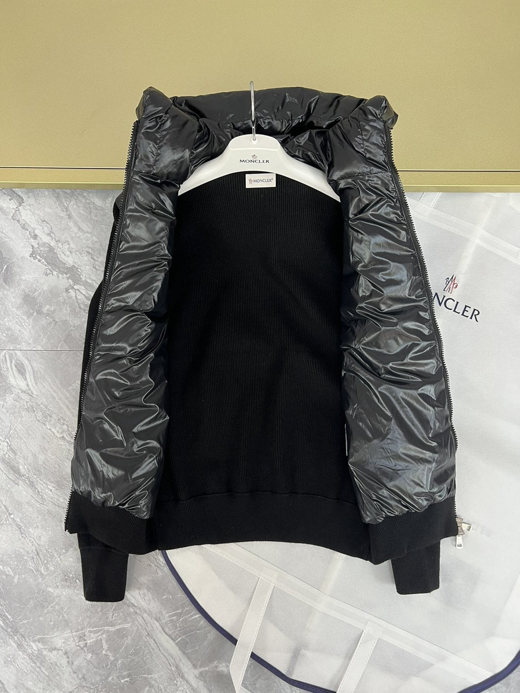 Moncler Hooded Knit Quilted Jacket — detail