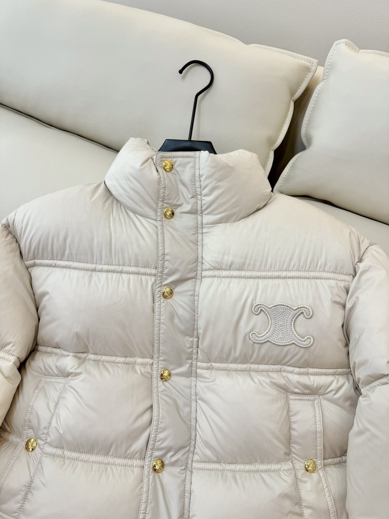 CELINE Cropped Triomphe Monogram Puffer Jacket — detail