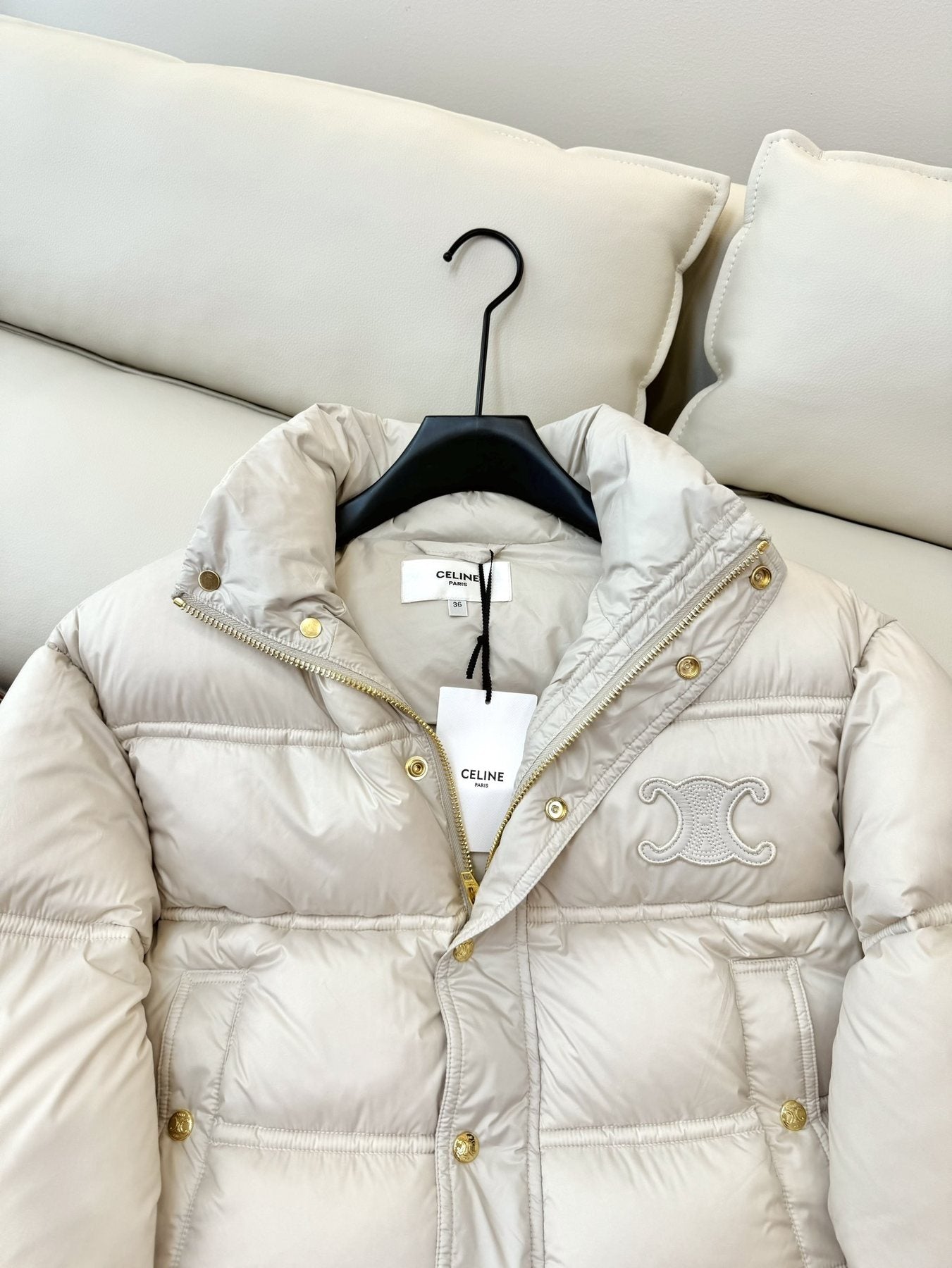 CELINE Cropped Triomphe Monogram Puffer Jacket — neck_label