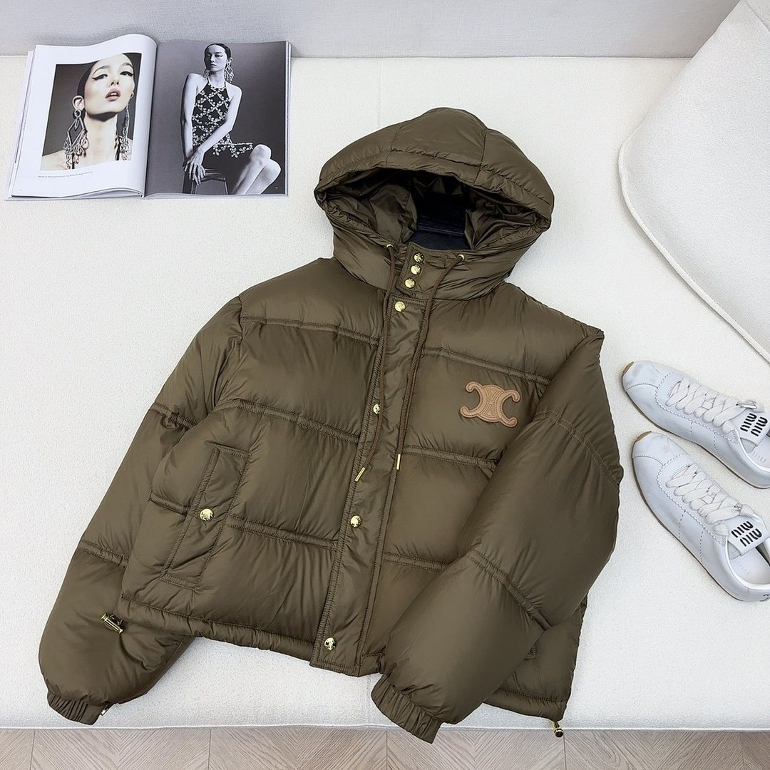 CEL*NE Down Coat Cropped Hooded Puffer Coat — front