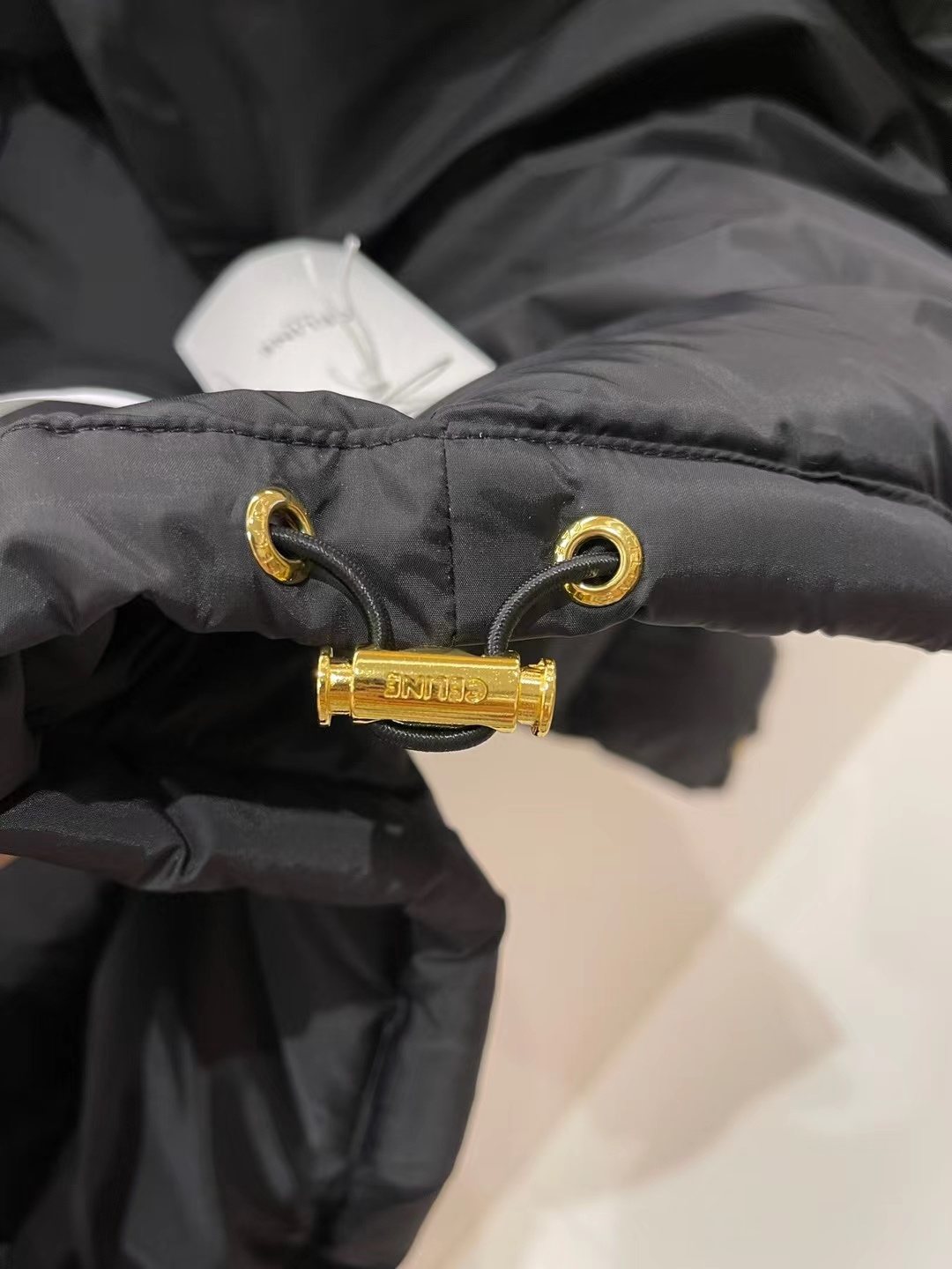 CEL*NE Down Coat Black Cropped Quilted Puffer Coat — detail