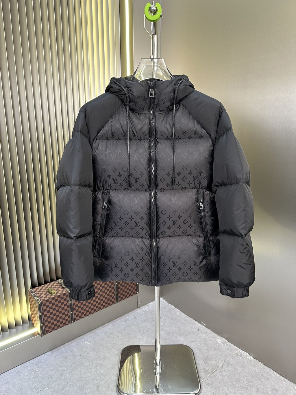 LV Hooded Monogram-Panel Puffer Coat — hero