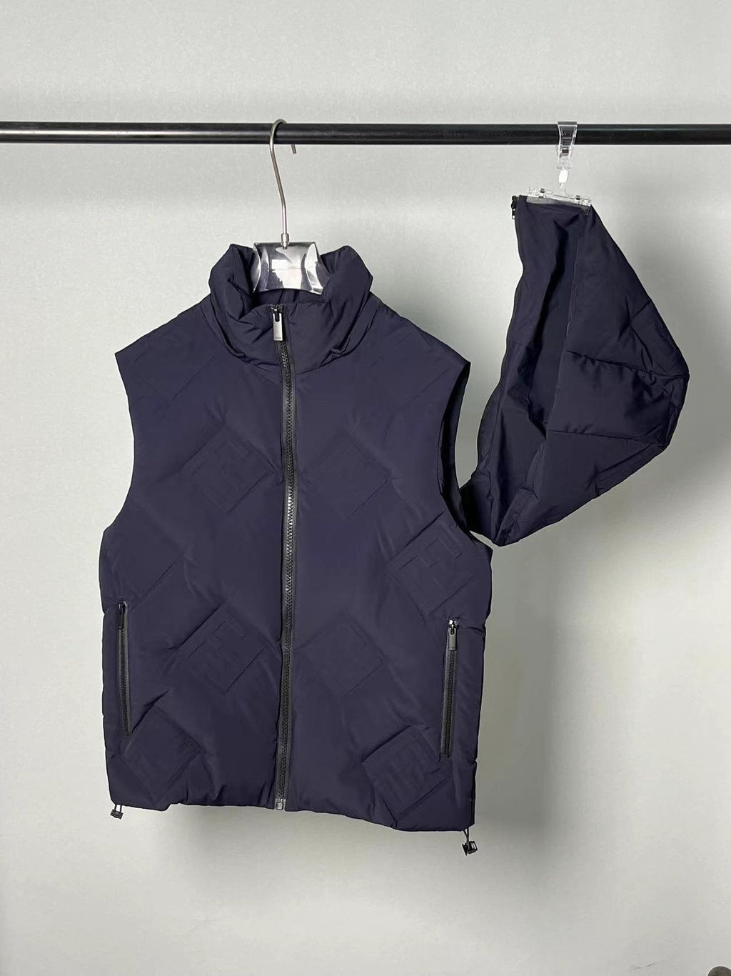 Fendi Geometric-Quilted Hooded Down Vest — detail