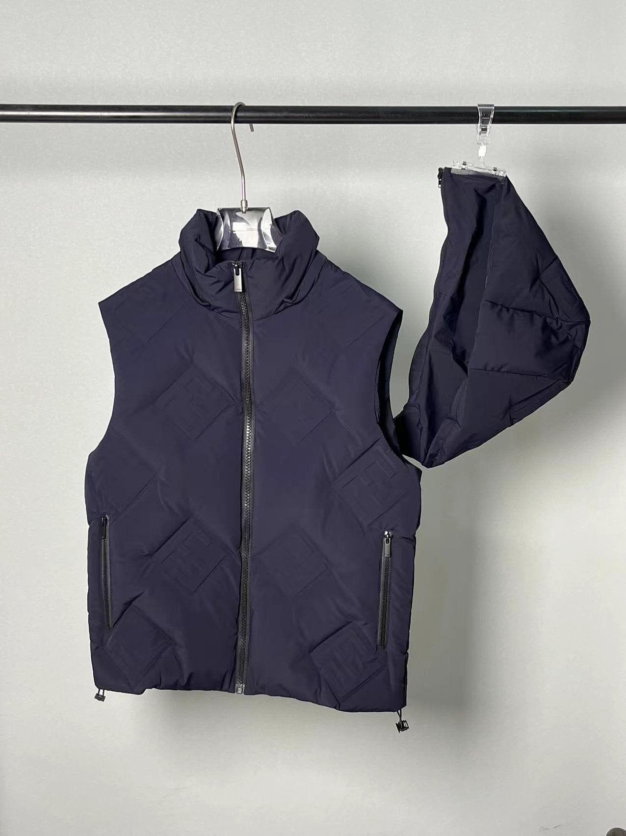 Fendi Geometric-Quilted Hooded Down Vest — detail