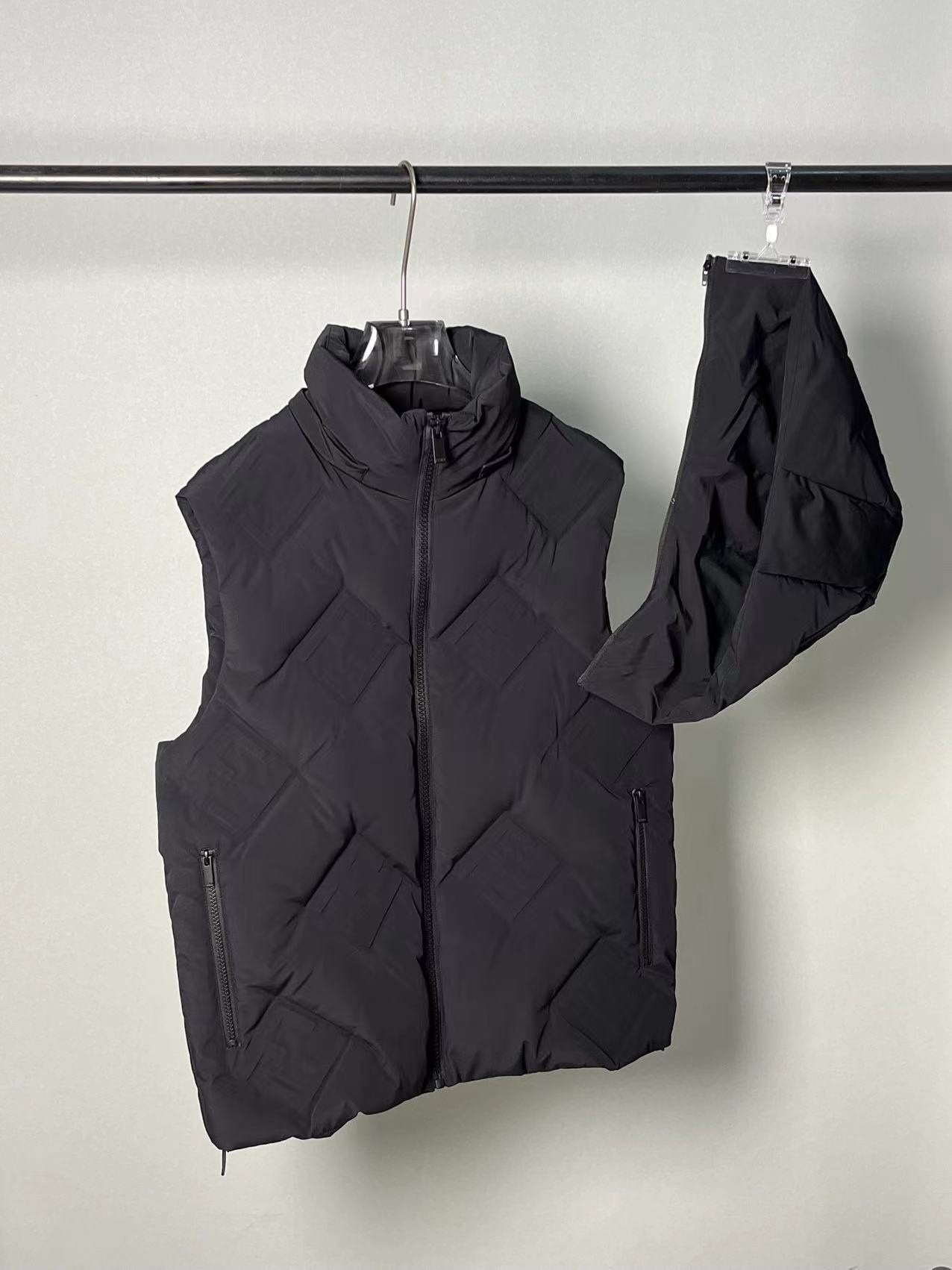 Fendi Geometric-Quilted Hooded Down Vest — detail