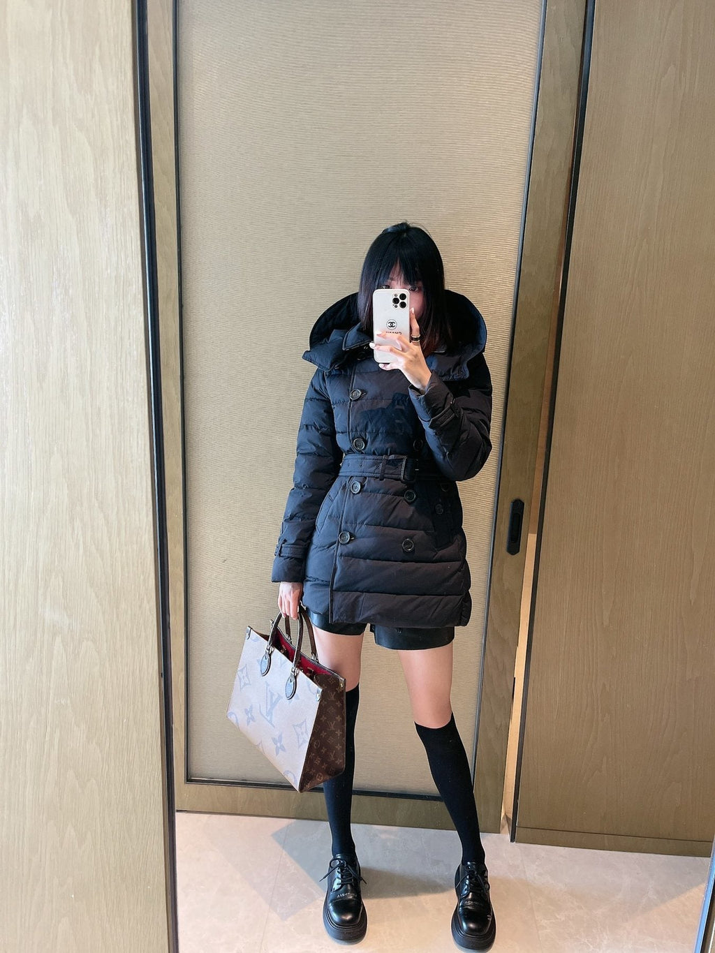 Burberry Belted Hooded Quilted Down Jacket — front