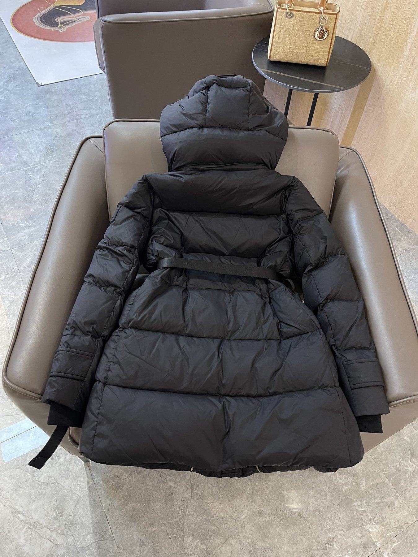 Burberry Belted Hooded Long Down Jacket — back
