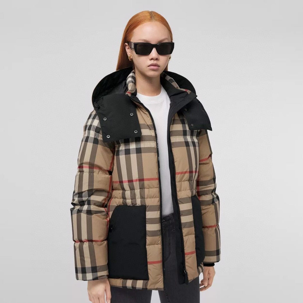 Burberry Reversible Beige Check Hooded Puffer Jacket — hero