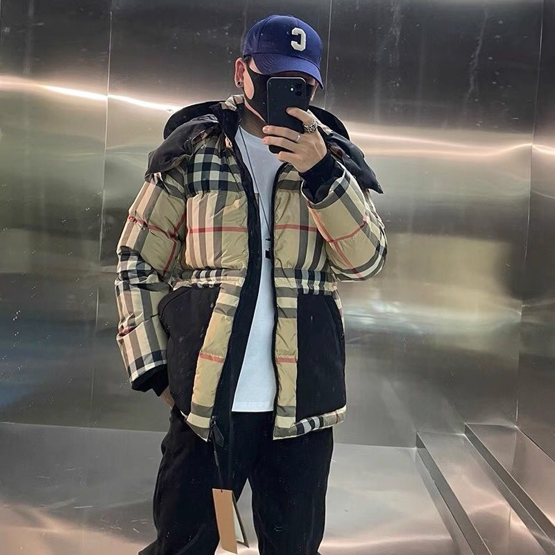 Burberry Reversible Beige Check Hooded Puffer Jacket — context
