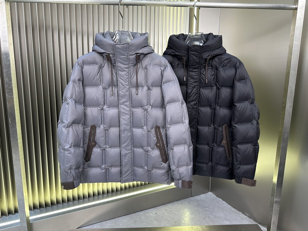 Zegna Quilted Hooded Short Down Coat — comparison