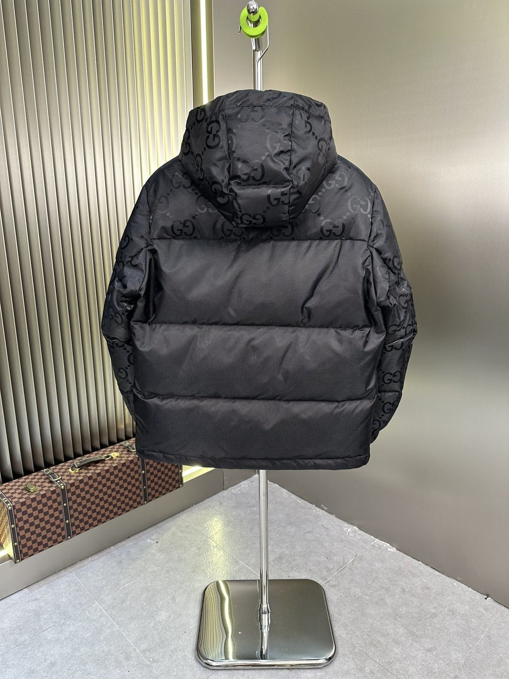 GUCCI Hooded Patterned-Panel Puffer Jacket — back