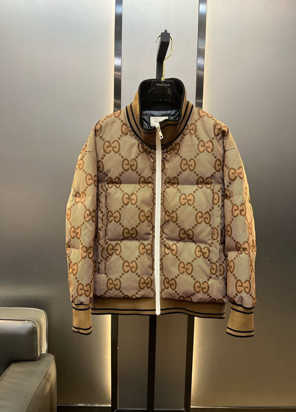 GUCCI Beige Monogram Short Down Jacket — hero