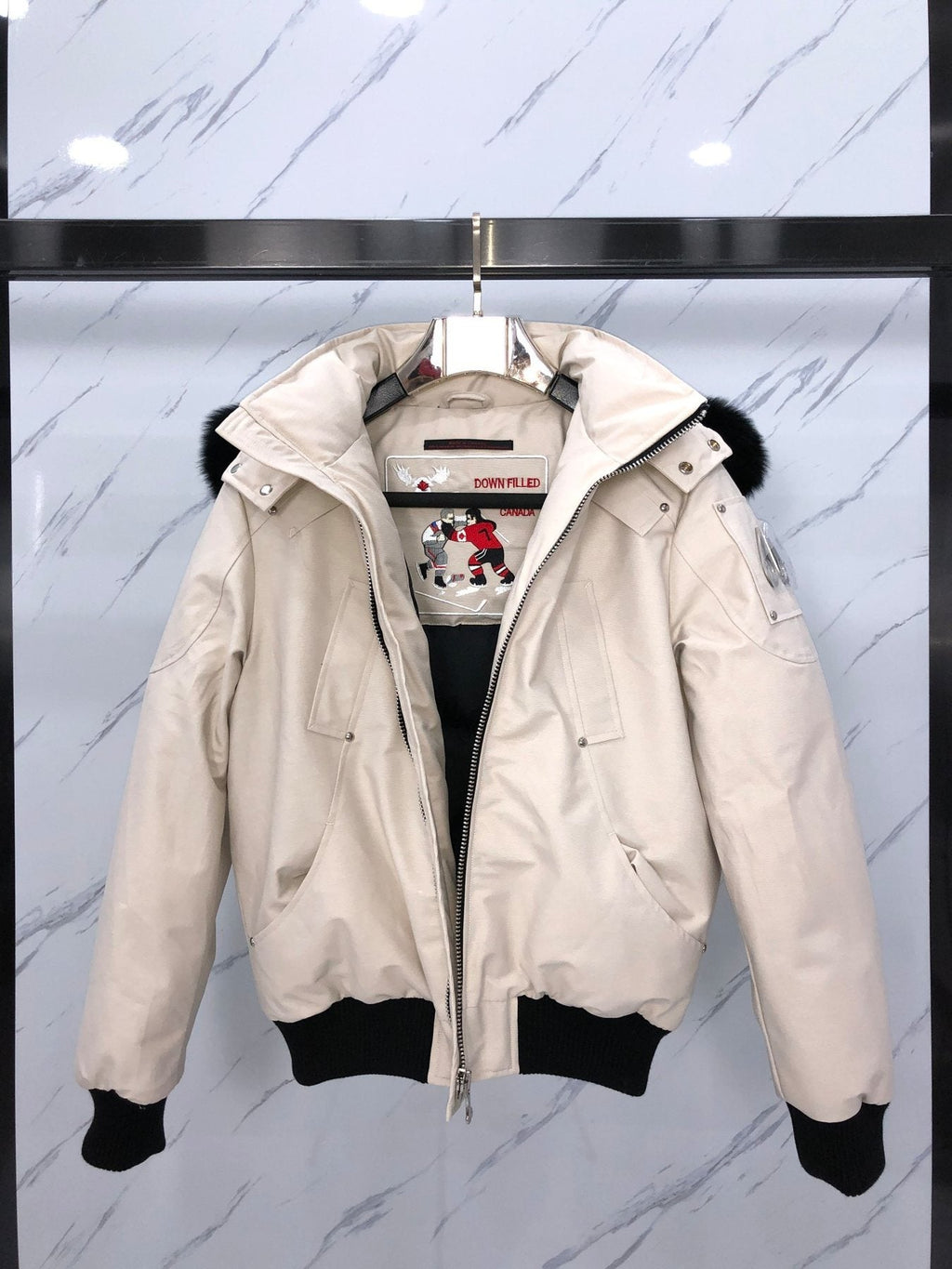Moose Knuckles Fur-Trim Hooded Puffer Jacket — detail
