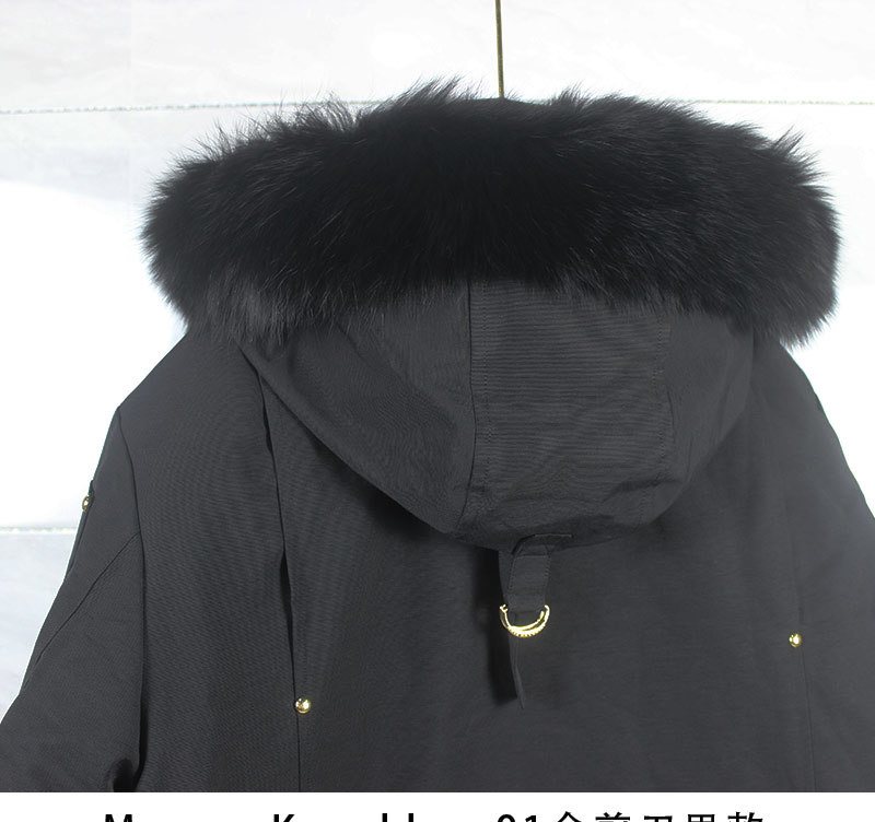Moose Knuckles Black Fur-Trim Hood Gold-Lined Parka — detail