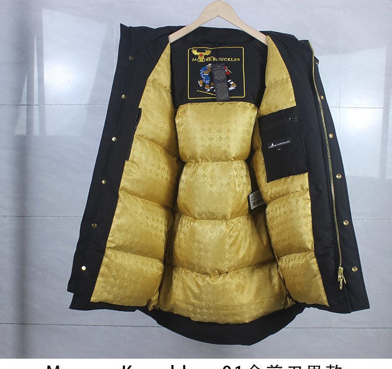 Moose Knuckles Black Fur-Trim Hood Gold-Lined Parka — detail