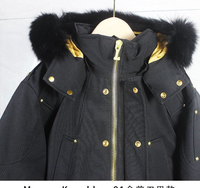 Moose Knuckles Black Fur-Trim Hood Gold-Lined Parka — detail