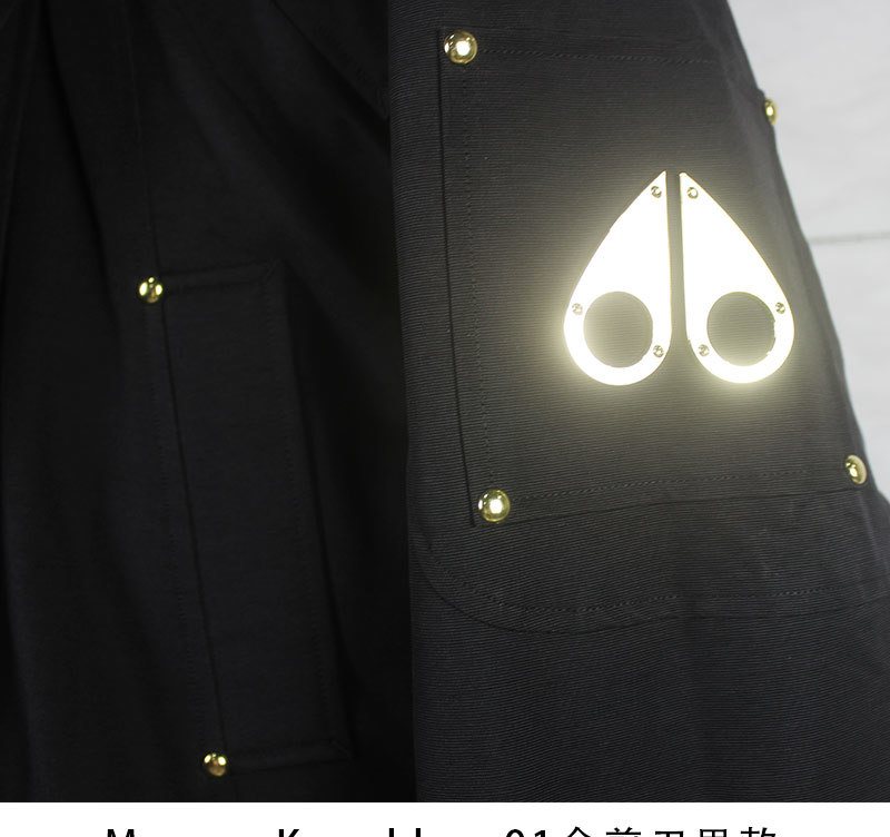 Moose Knuckles Black Fur-Trim Hood Gold-Lined Parka — detail