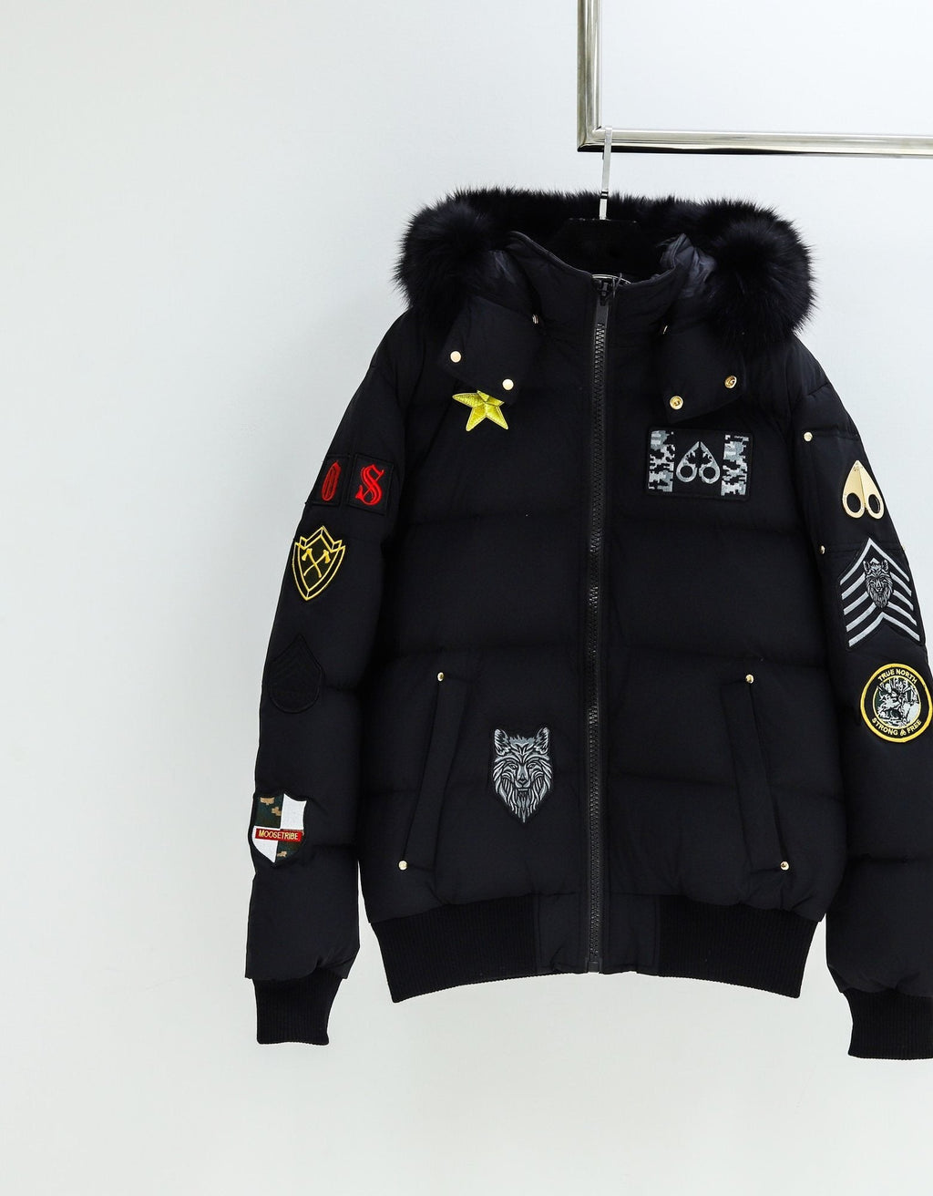 Moose Knuckles Black Fur-Trim Hooded Puffer Jacket — hero