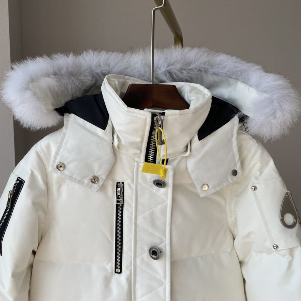 Moose Knuckles Women's Fur-Trim Hood Short Down Jacket — hang_tag