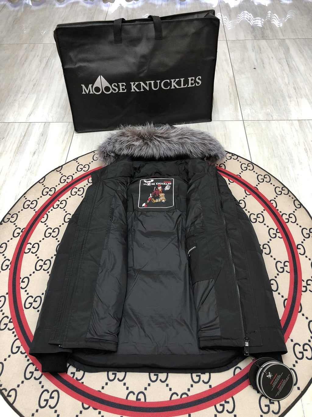 Moose Knuckles Men's Fur-Trim Hooded Puffer Jacket — detail