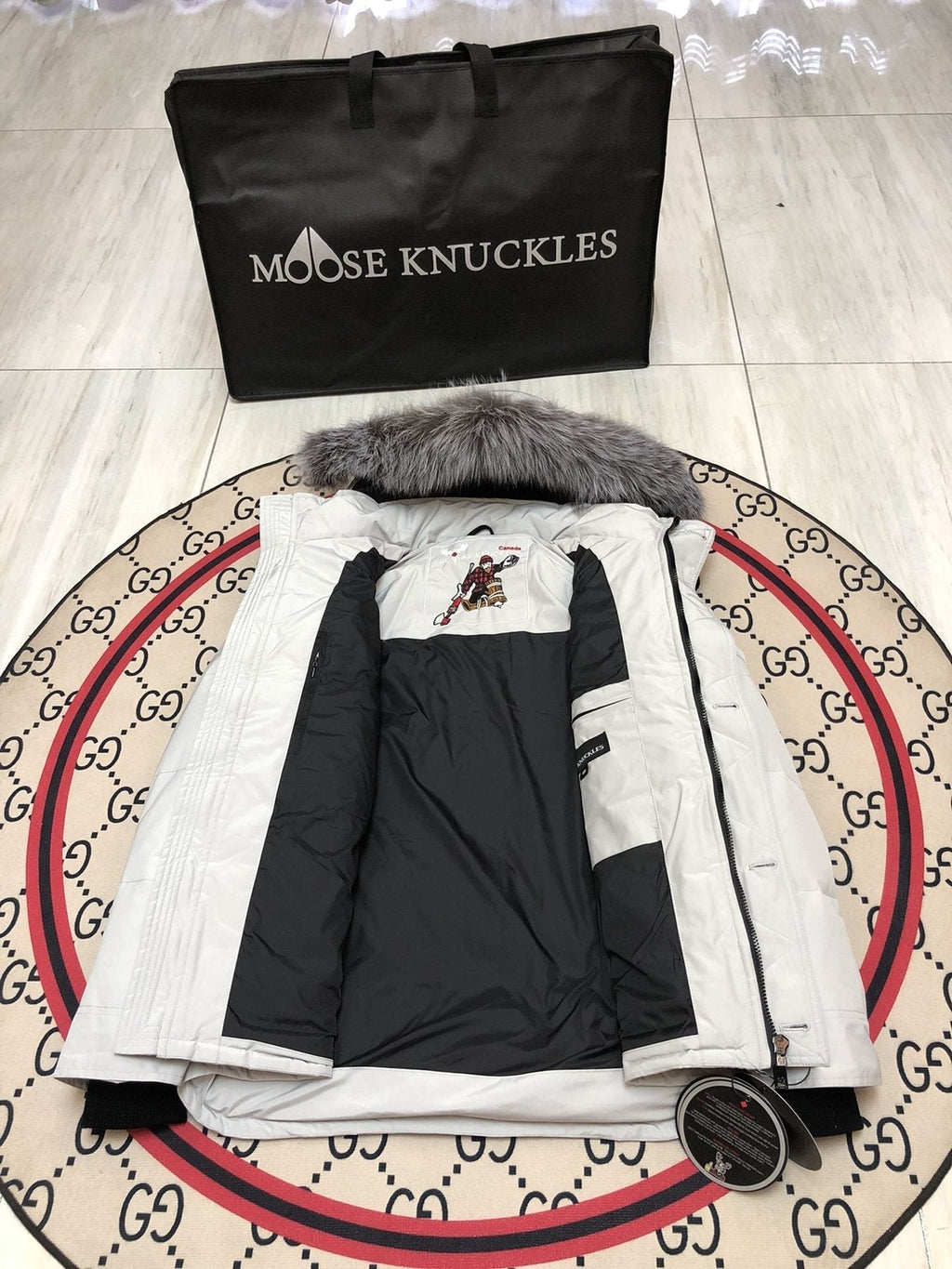 Moose Knuckles Men's Fur-Trim Hooded Puffer Jacket — detail