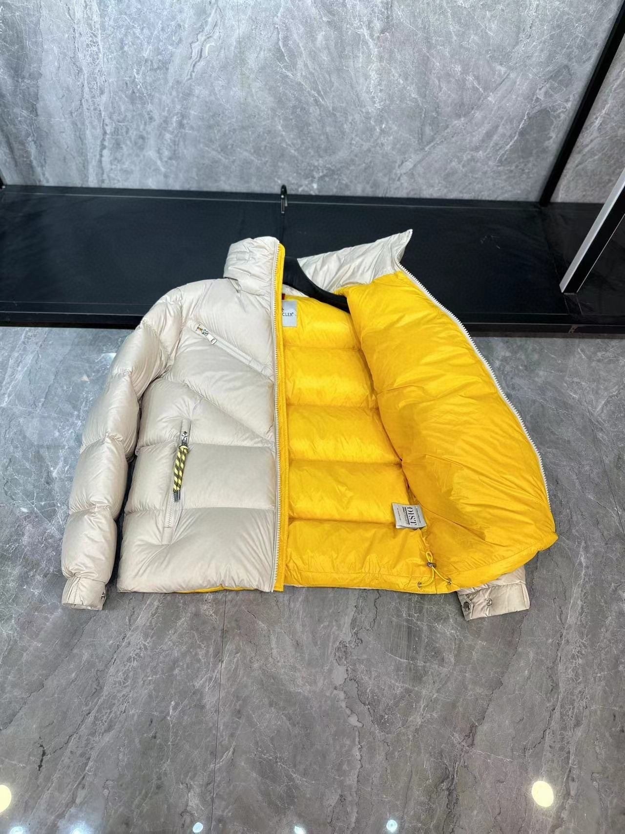 Moncler Reversible Quilted Goose Down Coat — detail
