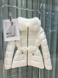 Moncler Fur-Trim Hood Belted Puffer Coat — hero