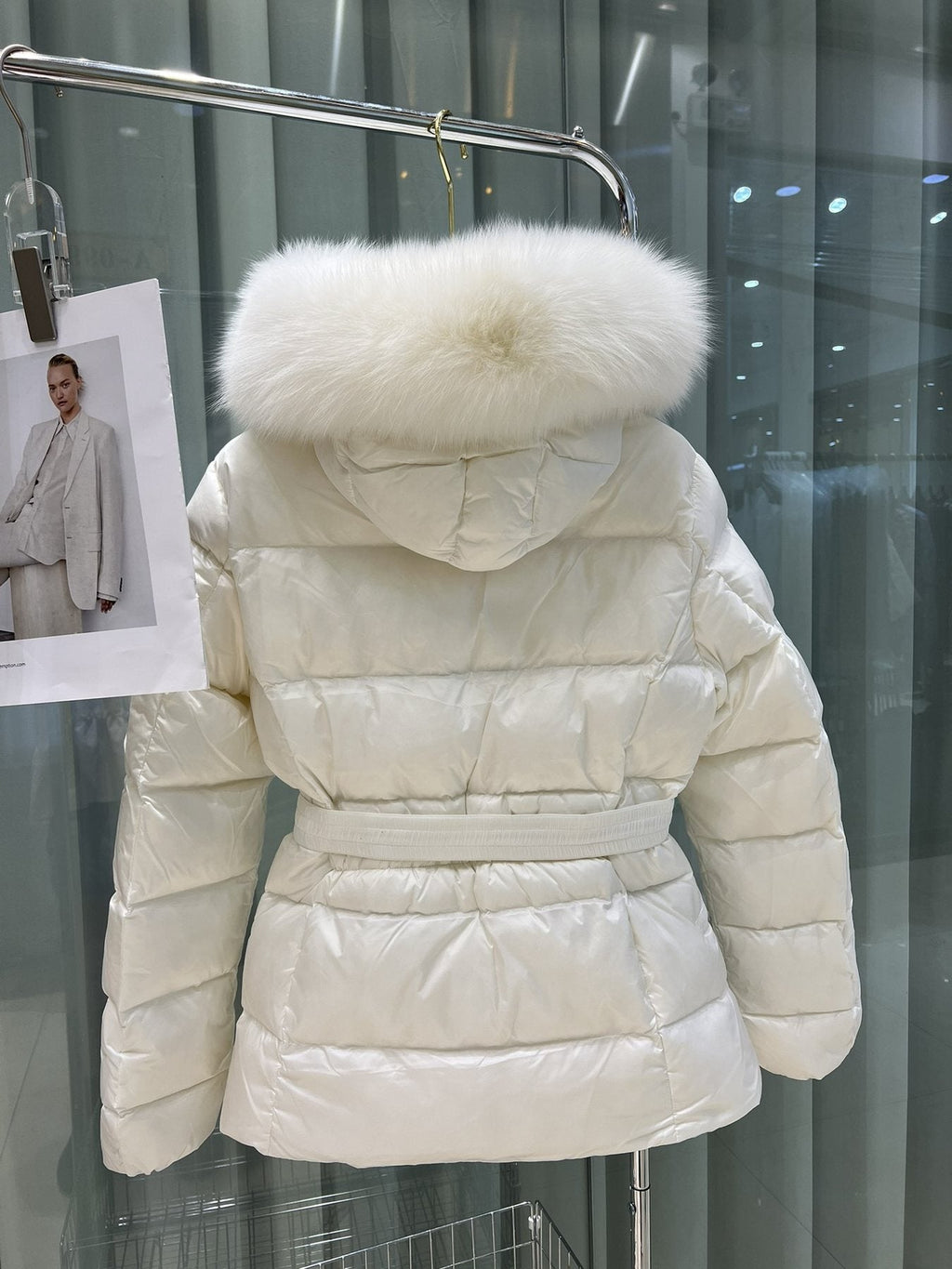 Moncler Fur-Trim Hood Belted Puffer Coat — back