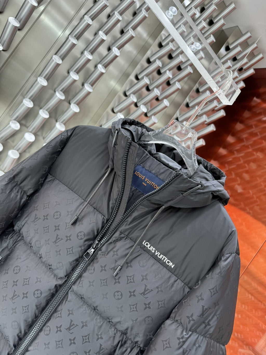 LV Hooded Quilted Puffer Coat — detail