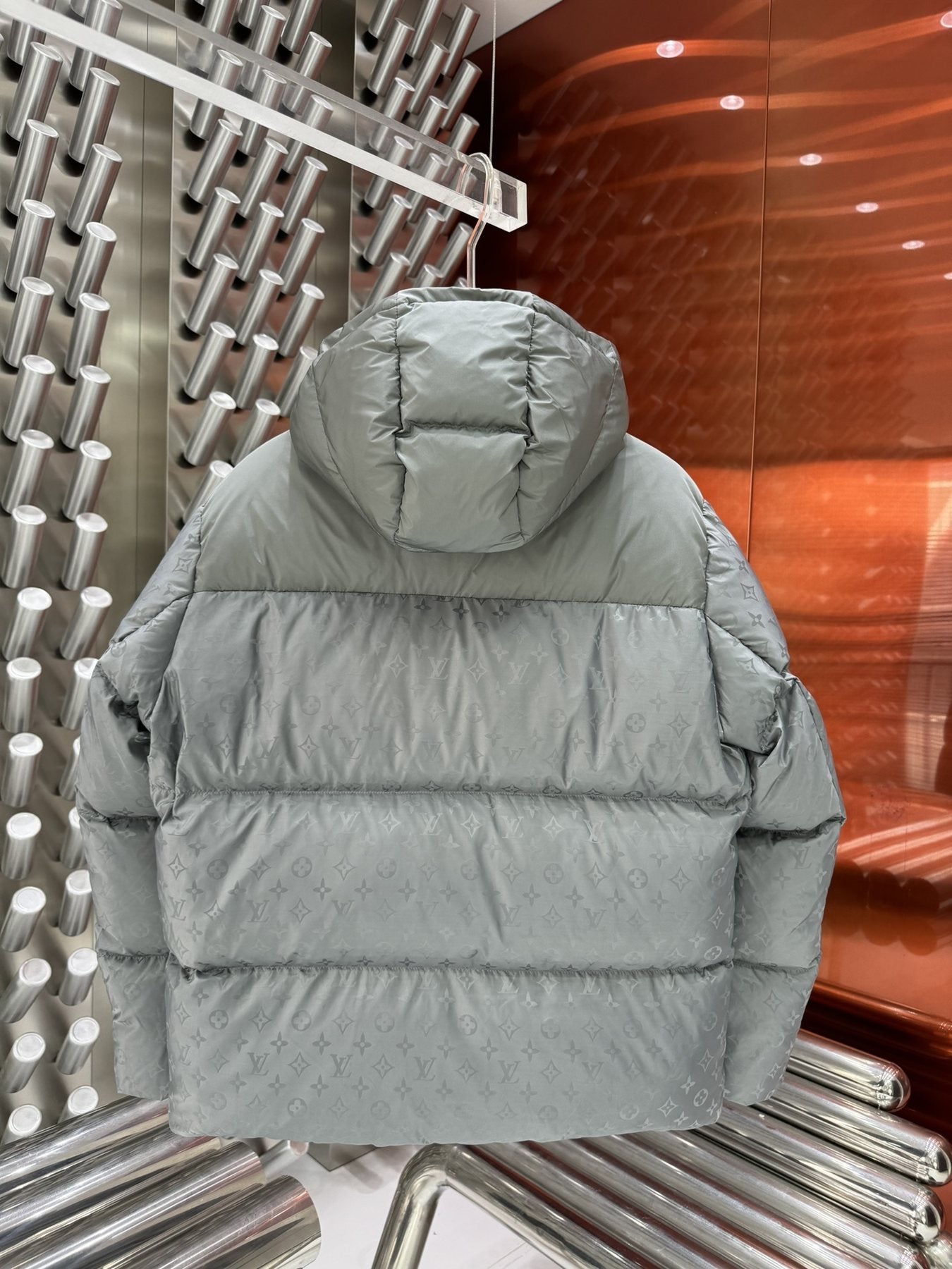LV Hooded Quilted Puffer Coat — back