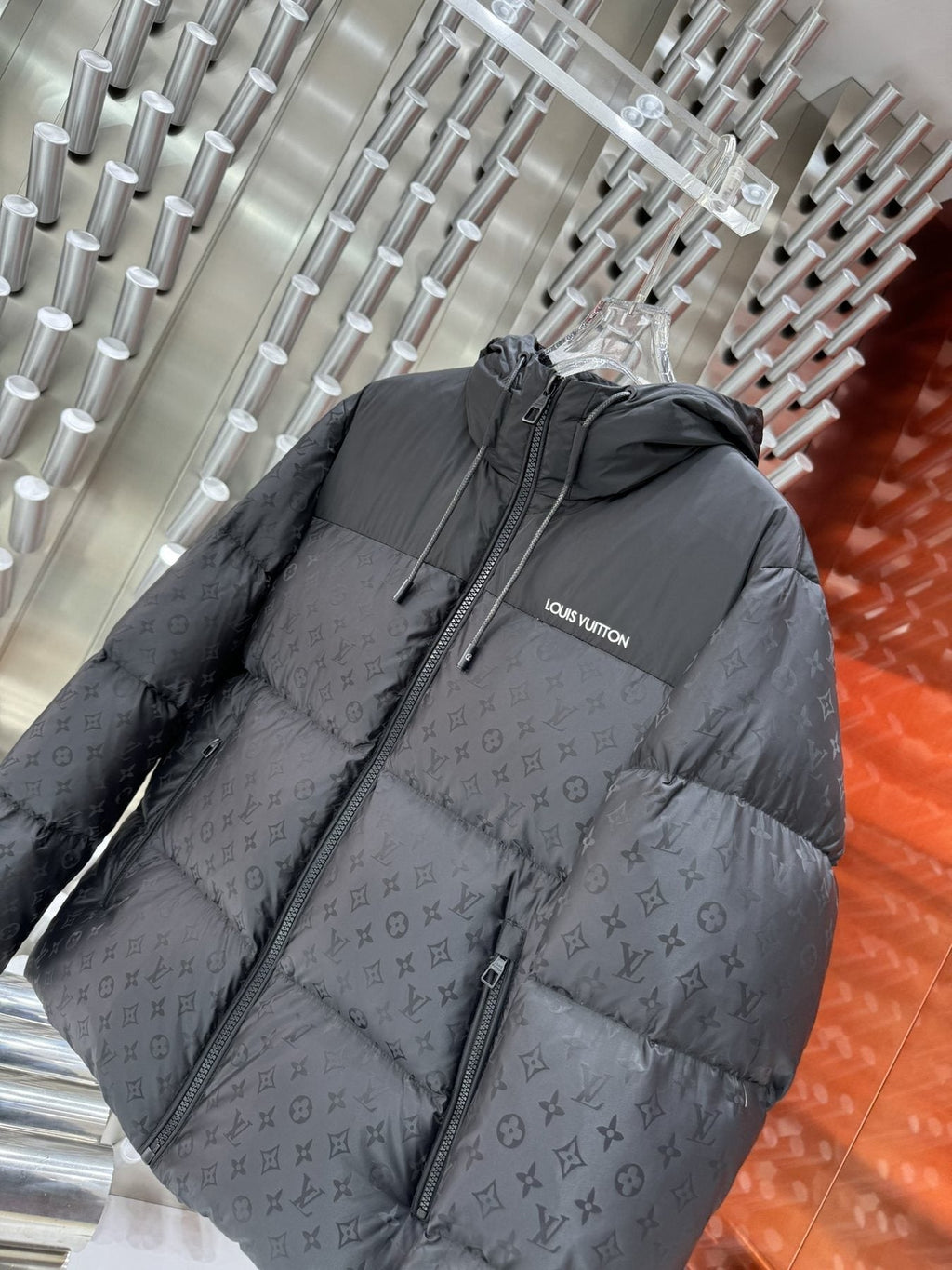LV Hooded Quilted Puffer Coat — detail
