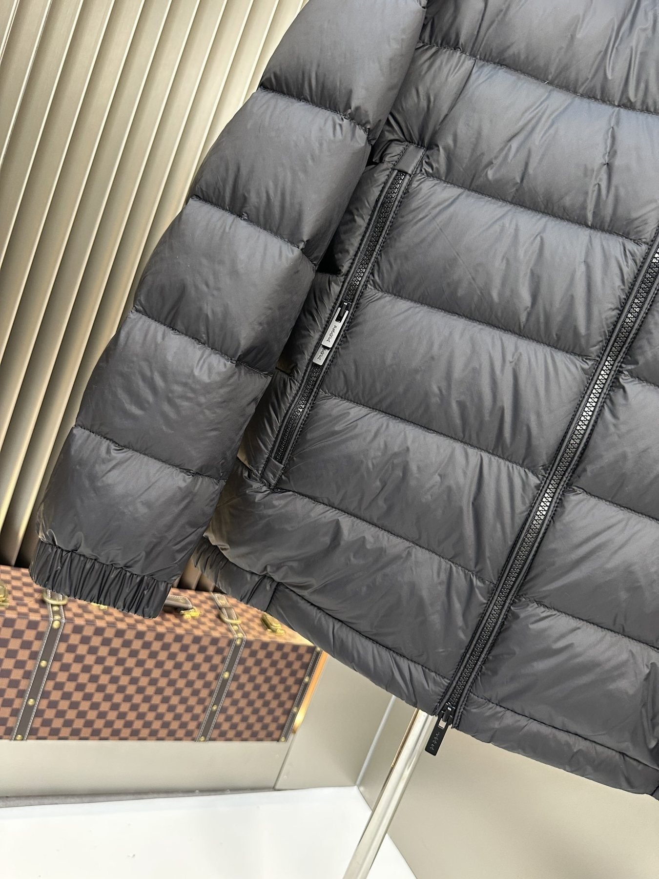 Prada Black Hooded Puffer Jacket — detail