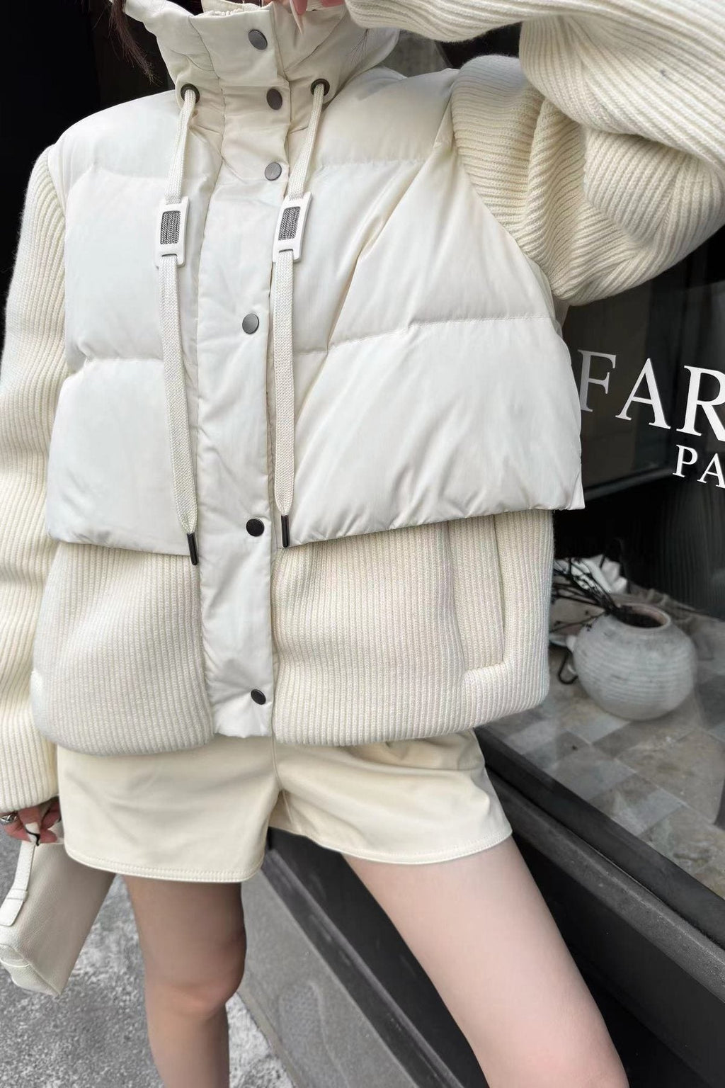 Moncler Hooded Knit-Sleeve Puffer Jacket — detail